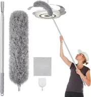 Feather Duster with 30-100 Inches Adjustable Long Pole,Extendable Feather Duster