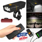 T6 Front Rear LED Bicycle Lights USB Tail Lamp Set Headlight Bike Rechargeable