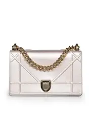 Silver Calfskin Medium Diorama Flap Bag