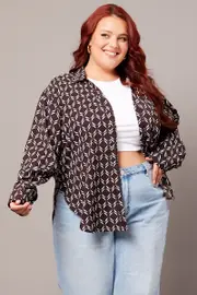 Brown Geo Relaxed Shirt Long Sleeve