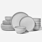 [Pokini] 18 Piece White Stoneware Dinnerware Set for 6, Santorini Mist Terracotta Plates and Bowls with Reactive Glaze, Microwave & Dishwasher Safe, Aesthetic Ceramic Dishes for Family Meals & Hosting