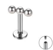 16G 1/4" Titanium Internally Threaded 3 Tiny Beads Ear Tragus Helix Labret Stud