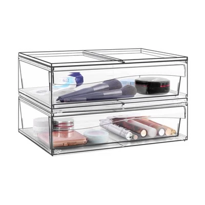 2 Pack Clear Stackable Storage Drawers, 12.1''W Acrylic Plastic Organizers fo...