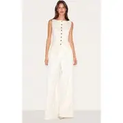 Cream Tailored Woven Pleated Wide Leg Pants, Cream