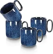 [vicrays] Ceramic Coffee Mug Set - 18 Ounce Large Stoneware Mug for Men Women - Unique Glazed Porcelain Mugs with Handle for Coffee Latte Tea Milk Cocoa - Set of 4 (Blue)