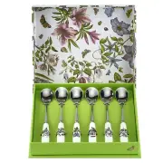 BOTANIC GARDEN Portmeirion 6-PC SET Tea Spoons Floral Porcelain Silver +GIFT BOX