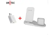 3-in-1 Fast Charge Wireless Charger Stand (Square) WHITE with Qualcomm Charger