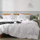 100% Natural Cotton 3Pcs Plaid Duvet Cover Sets,White with Black Grid Geometric