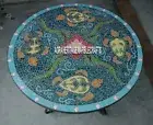 Round Marble Top Side Dining Table Mosaic Multi Inlaid Arts Garden Table Decors