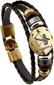 [Kboutiques] 12 Constellation Men's Leather Bracelet Microfibre Leather Braided Bracelet Wrap Bracelet with Magnetic Clasp Bracelet Accessory Bracelet Length 21 cm, Mittelgroße, Leather