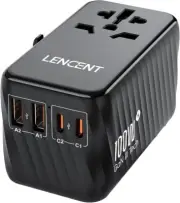LENCENT 100W GaN Travel Adapter 2 PD3.0 Type C 2 QC USB Worldwide Power Adaptor