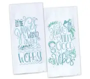 2 Beach Themed Kitchen Towels Embroidered Dish Towel Flour Sack White Dishtowels