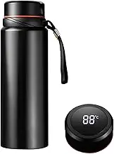 50 oz Smart Water Bottles with Digital Temperature Display Coffee Tea Infuser Bottle LED Thermal Cup Double Walled Vacuum Insulated Stainless Steel Flask Leak Proof Travel Mug Keep Warm (black)
