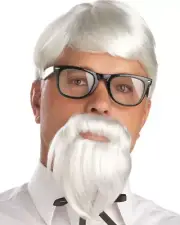 The Colonel Short White Wig and Moustache