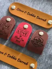Personalized leather tags with Rivets for handmade items, Knitting beanie labels