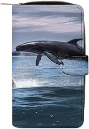 [LQPMNK] PU Leather Wallet, Jumping Whales Print Wallet with Multiple Slots Elegant Wallet Business Wallet Travel Wallet Bifold Wallet, style, 19.7x11x3.5cm, Minimalist, Style, 19.7x11x3.5cm, Minimalist