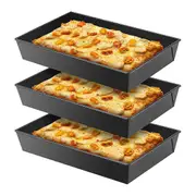 3 Pcs Detroit Style Pizza Pan Hard Rectangular Pizza Pans Non Stick Sicilian Style Pizza Pan Dish P Black Gray