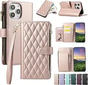 ELEPIK for iPhone 12 Pro Max Case, Adjustable Crossbody Wallet Case with Card Holder, Kickstand, Wristlet for Women Men, Durable PU Leather Magnetic Phone Case for iPhone 12 Pro Max, Pink