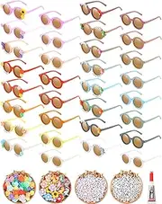 591 Pcs Kids Round Sunglasses DIY Kit 32 Cute Sunglasses 90 Rose Flower Dinosaur Charms 468 Letter Beads Glue for Girls Boys Party Decoration Favors, Bright Color, One Size