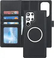 [Cavor] Wallet Case for Samsung Galaxy S22 Ultra 6.8" Leather Case 2 in 1 Magnetic Detachable Flip Cover Support Magsafe Charging with Stand Feature Card Slots-Black