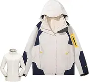 [ALTALIVA] Women's 3 In 1 Waterproof Jacket, Winter Warm Fleece Coats With Detachable Hood, Outdoor Windbreaker Raincoat for Camping Hiking Running (2PCS-White,4XL), 2pcs-white