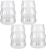 Ribbed Glassware, 530ml Wavy Glass Cup, Reusable Easy-to-Clean Aesthetic Glassware for Iced Coffee, Juice, Beverage, Milk, Modern Drinkware