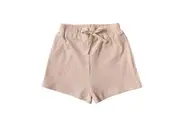 Boxey Cotton Shorts with Elastic Waist + Drawstring - Wheat Rib