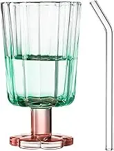 QUSHEJIAND Footed Drinking Glasses with Straw Tall Ice Cream Bowls Dessert Sundae Cups Petal Style Glass Goblet,Water Glasses,Suitable for Juice Milk Ice Cream Cocktails Dessert Cups (Green)