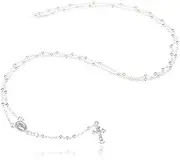 [JOTW] 925 Sterling Silver 3mm and 4mm, 24 Inch and 18 Inch, Beaded Rosary Necklace with Dangling Cross