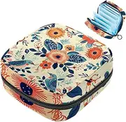 Period Bag,Sanitary Napkin Storage Bag,Vintage Flowers and Birds,Tampon Bag for Purse