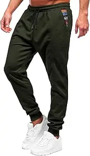 [Loopory] Men's Casual Pants Twill Elastic Drawstring Waist Tapered Chino Sweatpants-Anti-Wrinkle Fabric with Pockets