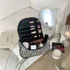 Large Capacity Strip Pattern Cosmetic Bag Geometric Makeup Bags Outdoor