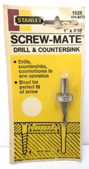 RARE Vtg Stanley Screw-Mate Drill & Countersink 1525 #04-607 1" x #10 USA NOS