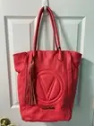 *** NEW w/Tags Valentino Women's Fiore Leather Tassel Tote Bag Coral Red ***