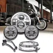 Chrome 7"LED Headlights + 4.5" Fog Passing Lights For Harley Davidson Road King