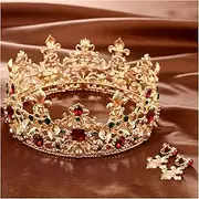 [FrEshn] Queen Crown Baroque Retro Luxury Pearl Crystal Gold Crown Bridal Wedding Jewelry Rhinestone Tiaras Crowns Pageant Dress Hair Accessories Queens Crown