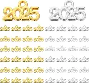 [CIATBYYJ] 50 Pcs 2025 Tassel Charm, Alloy 2025 Signet Charms, Gold Silver 2025 Letter Pendant Charm, Mini Graduation Charms for Jewelry Making DIY Craft Necklace Bracelet Earrings Keychain(Gold, Silver), No