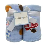 Cutie Pie BABY FLEECE BLANKETS Set of 2 Light Blue Baseball Theme 30" x 30" NEW
