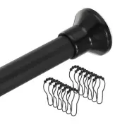 Spring Tension Curtain Rod 35.5 - 63 Inch with 12pcs Shower Curtain Ring, Black