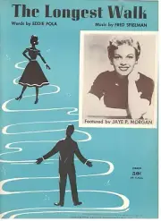 JAYE P. MORGAN "THE LONGEST WALK" SHEET MUSIC-PIANO/VOCAL/GUITAR/CHORDS-1955-NEW