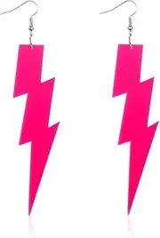 [Kuskins] 80s 90s Neon Lightning Bolt Dangle Earrings for Women, Retro Acrylic Drop Earrings, 1980s Vintage Neon Costume Jewelry, Punk Rock Gothic Party Accessories for Women Girls