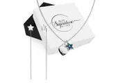Boxed Solid 925 Signature Silver Star Earrings and Necklace Set in White Gold