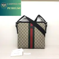 在飛比找蝦皮購物優惠-二手精品 GUCCI 古馳 經典綠紅綠織帶GG防水帆布方形斜