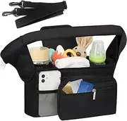 Universal Stroller Organizer with Insulated Cup Holders Detachable Phone Bag & Shoulder Strap, Stroller Accessories Fits for Britax, Uppababy, Baby Jogger, Bugaboo, BOB Stroller (Black)