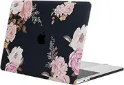 MOSISO Compatible with MacBook Pro 13 inch Case 2016-2020 Release A2338 M1 A2289 A2251 A2159 A1989 A1706 A1708 with/without Touch Bar, Protective Plastic Hard Shell Case Cover, Peony on Black Base