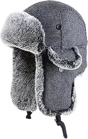 [CVMRBY] Winter Hats,Bomber Hat Unisex Trapper Hat Faux Fur Earflaps Hat with Chin Strap Winter Hunting Hats Warm Lining Hat