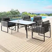 ALFORDSON Outdoor Patio Bistro Set 3PCs UV-Resistant Black Grey, 4X Armchairs & 140x80x70cm Dining Table Steel Frame Conversation Set, Lounge Sofa Chair & Side Coffee Table with Cushions