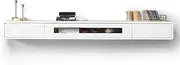 TV Stand Floating TV Stand for Under TVs, Wall Mounted TV Console, Modern Solid Wood Floating TV Units Entertainment Center with Storage Drawers TV Cabinet(White,200x24x20cm)