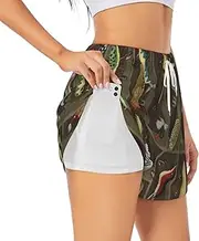 [WURTON] Fishing Lure Style Print Exercise Gym Workout Shorts Women's Athletic Shorts Dual-Layered Yoga Running Shorts