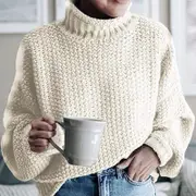 Womens Turtleneck Oversized Sweaters Batwing Long Sleeve Pullover Loose Chunky Knit Jumper- Apricot
